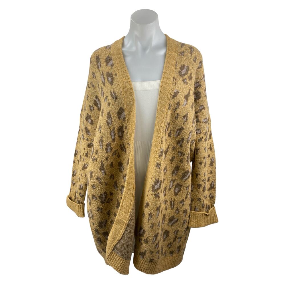 Easel Women's Tan Cheetah Leopard Animal Print Open Cardigan Sweater Top Size S